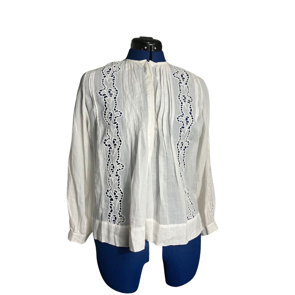 Nili Lotan White Embroidered Ramie Blouse | Made in India | Size XS - Picture 3 of 8